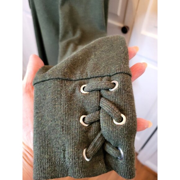Rafaella Olive Green Lace Up Sweater L Boho Western Neutral Grunge - Picture 7 of 8